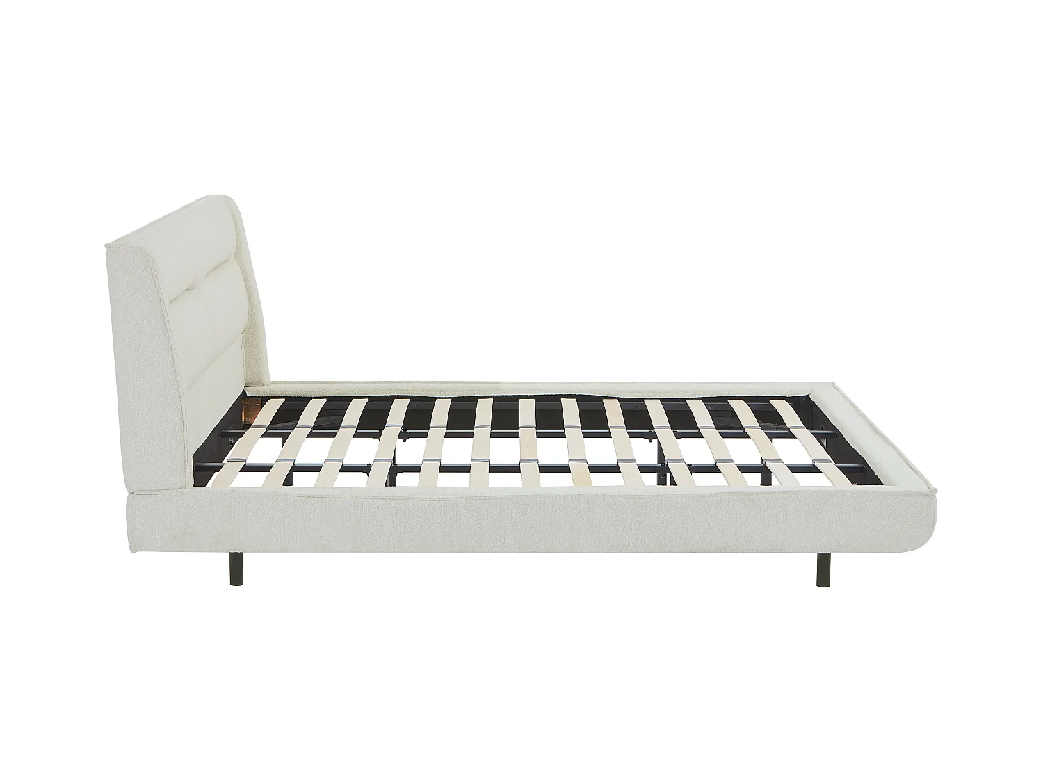 Lit 180 x 200 cm - Tissu bouclette - Beige + Matelas - ISYDE