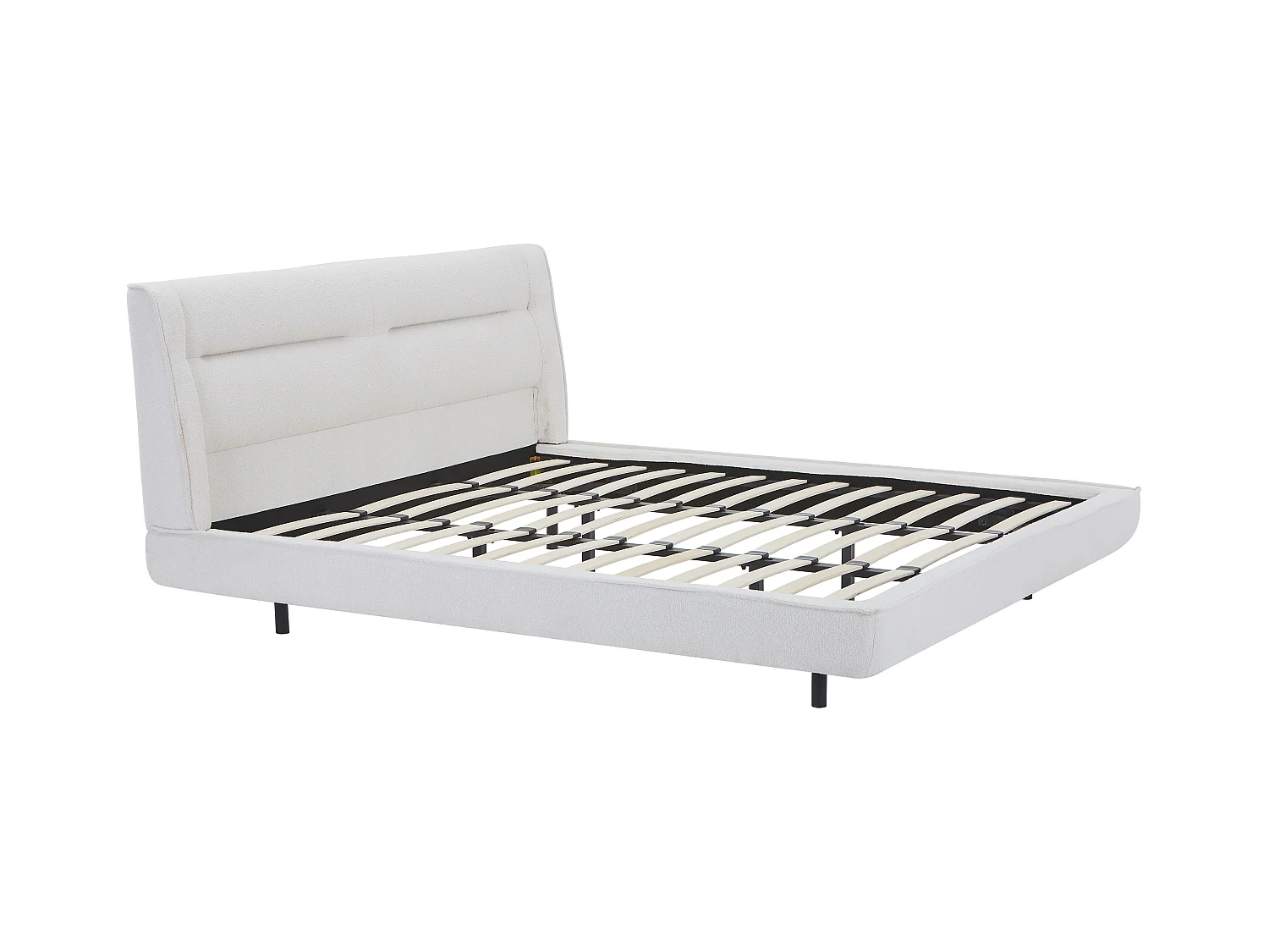 Lit 180 x 200 cm - Tissu bouclette - Beige + Matelas - ISYDE