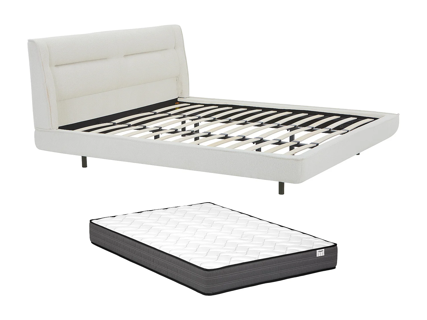 Seng 180 x 200 cm - Bouclé stoff - Beige + Madrass - ISYDE