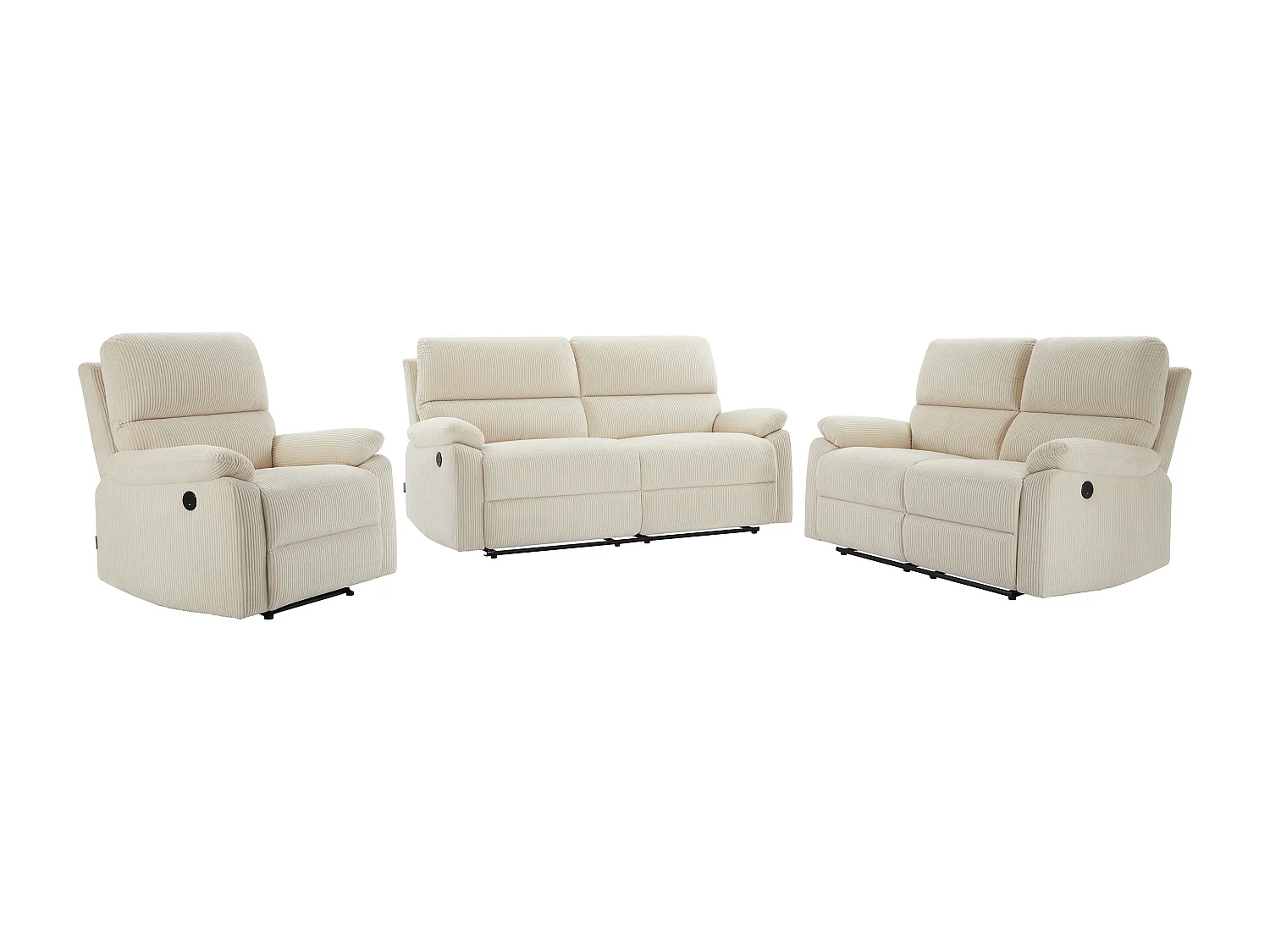 Canapés 3 places, 2 places et fauteuil relax électrique en velours côtelé beige LUNANO