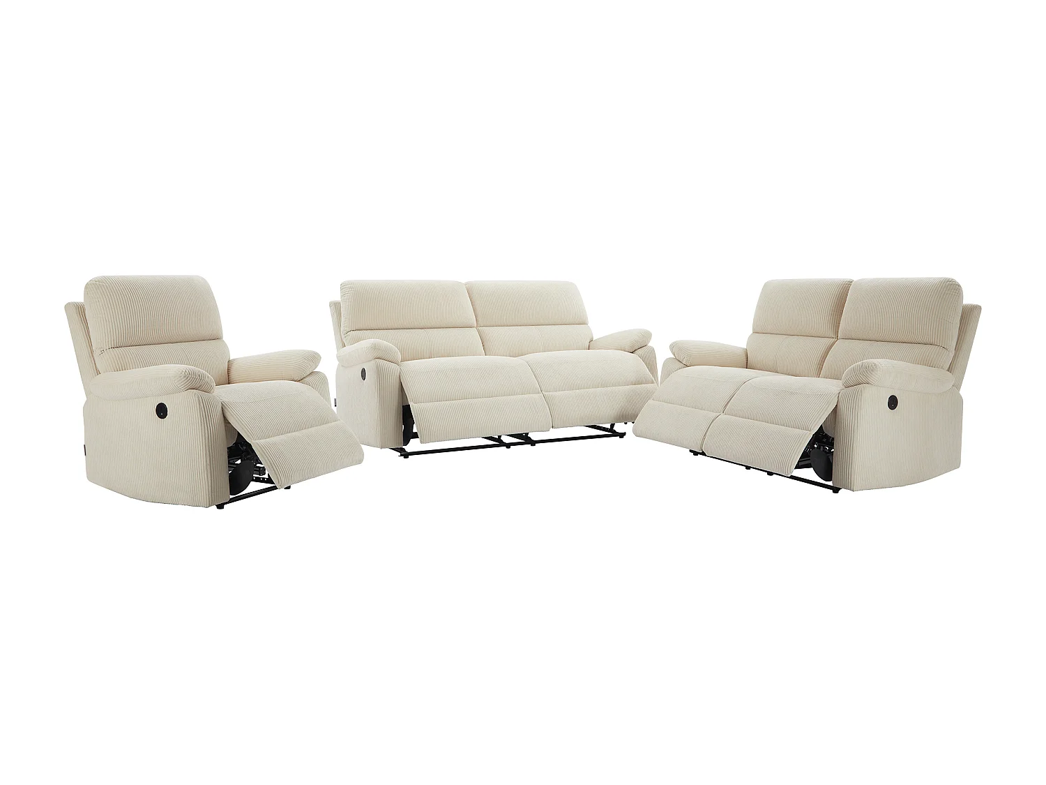 Canapés 3 places, 2 places et fauteuil relax électrique en velours côtelé beige LUNANO