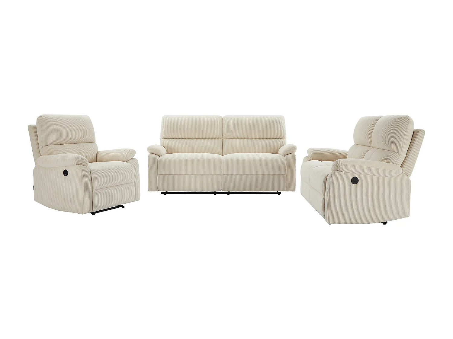 Canapés 3 places, 2 places et fauteuil relax électrique en velours côtelé beige LUNANO