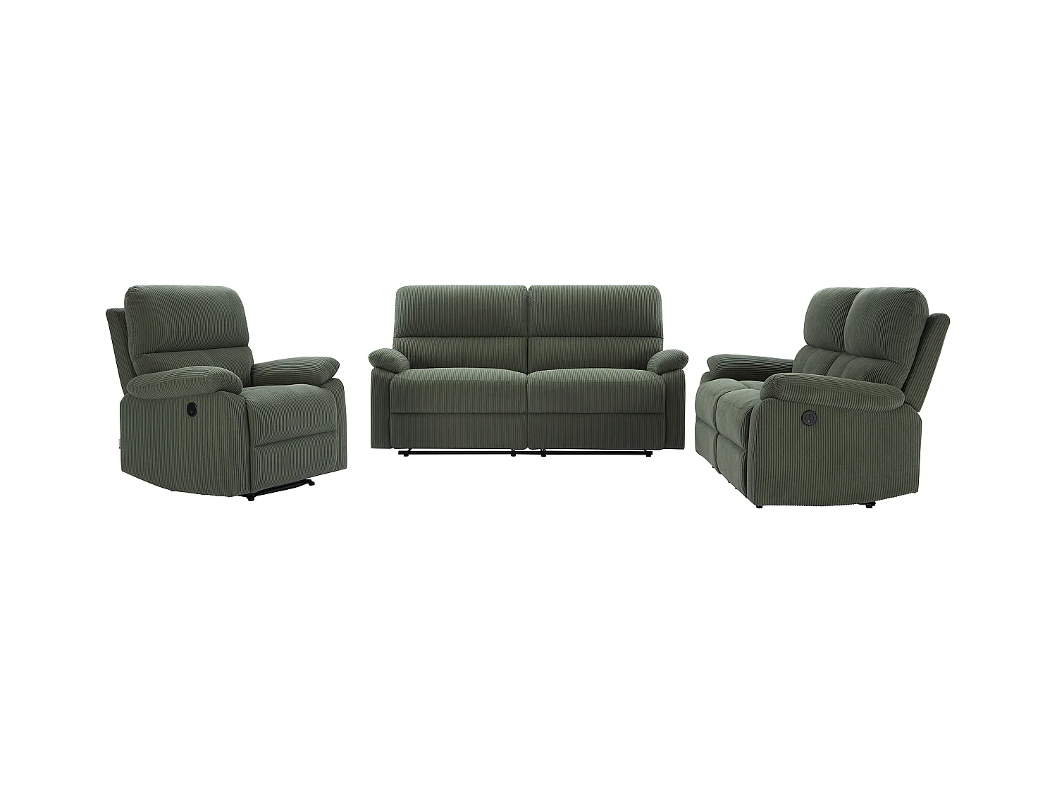 3-personers sofa, 2-personers sofa og elektrisk lænestol i grøn fløjl LUNANO