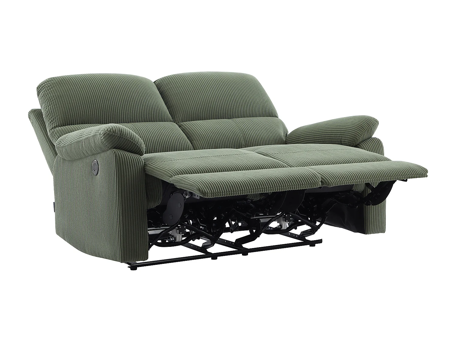 Canapés 3 places, 2 places et fauteuil relax électrique en velours côtelé vert LUNANO