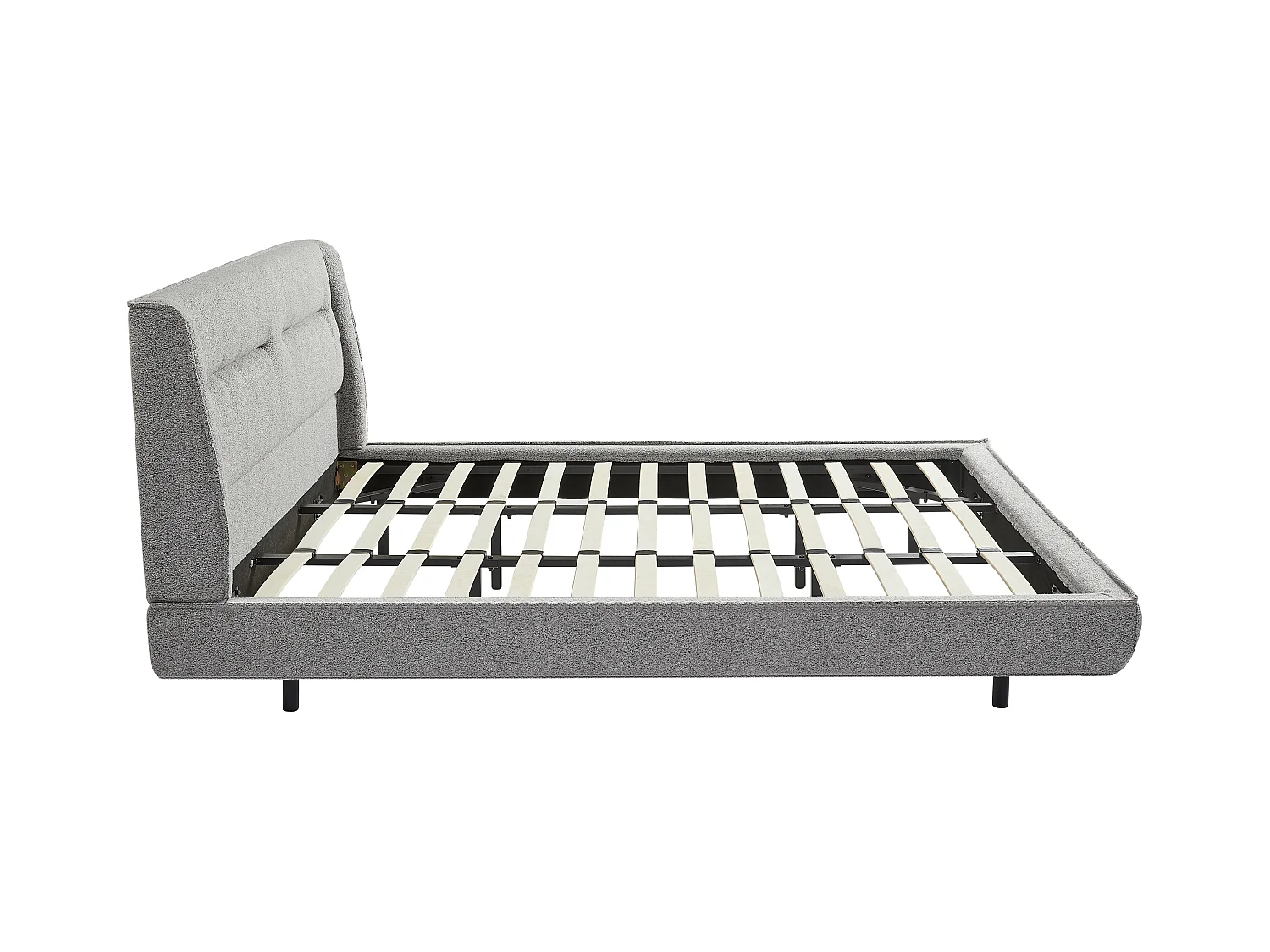 Lit 180 x 200 cm - Tissu bouclette - Gris + Matelas - ISYDE