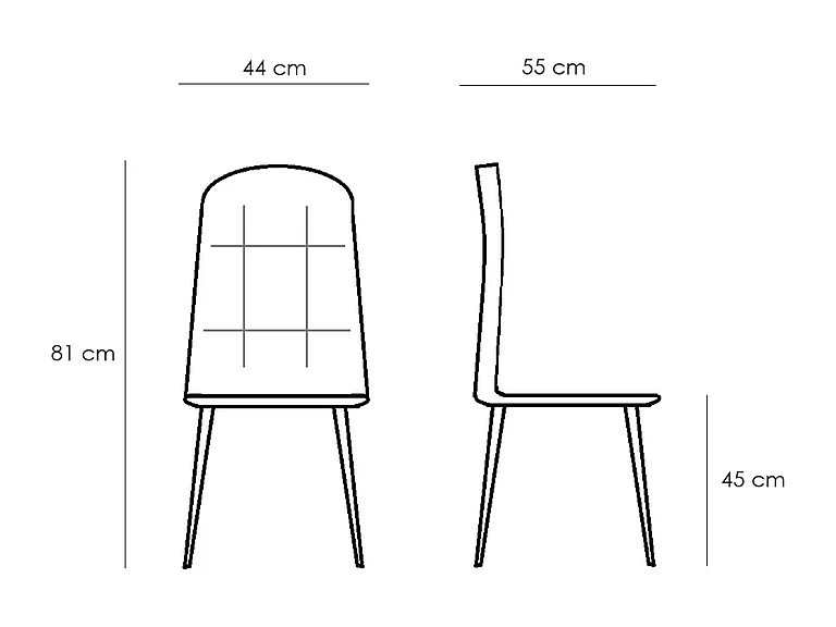 Set di 4 sedie imbottite in tessuto grigio scuro "Eclisse" moderne da pranzo cm 44x55 81h