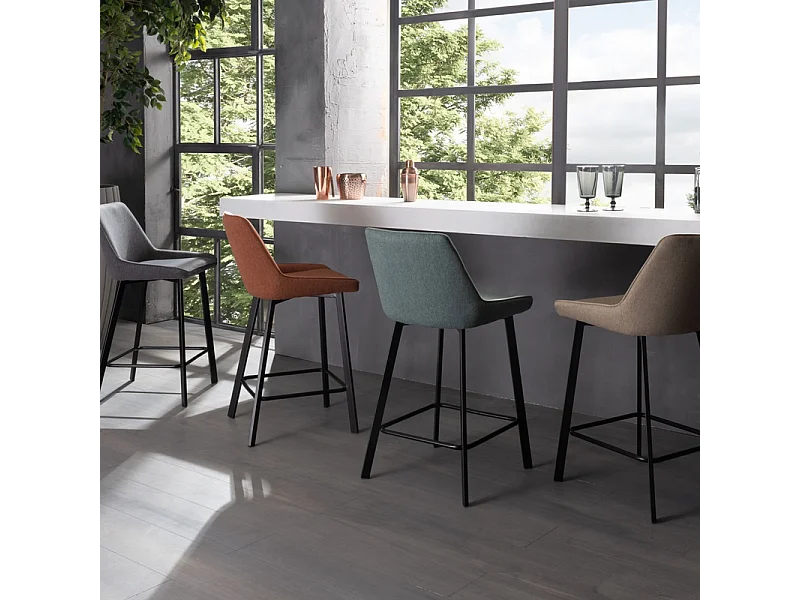 Set di 2 sgabelli alti grigio scuro "Fox" in tessuto imbottito con poggiapiedi cm 44x50 94h