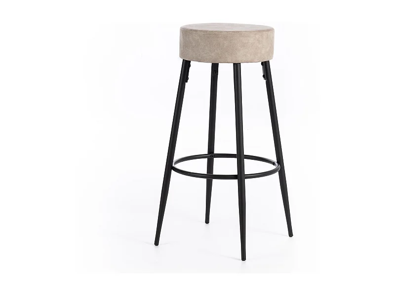 Tabourets hauts ronds beiges "Ron" en tissu beige rembourré avec repose-pieds cm 51x51 77,5h