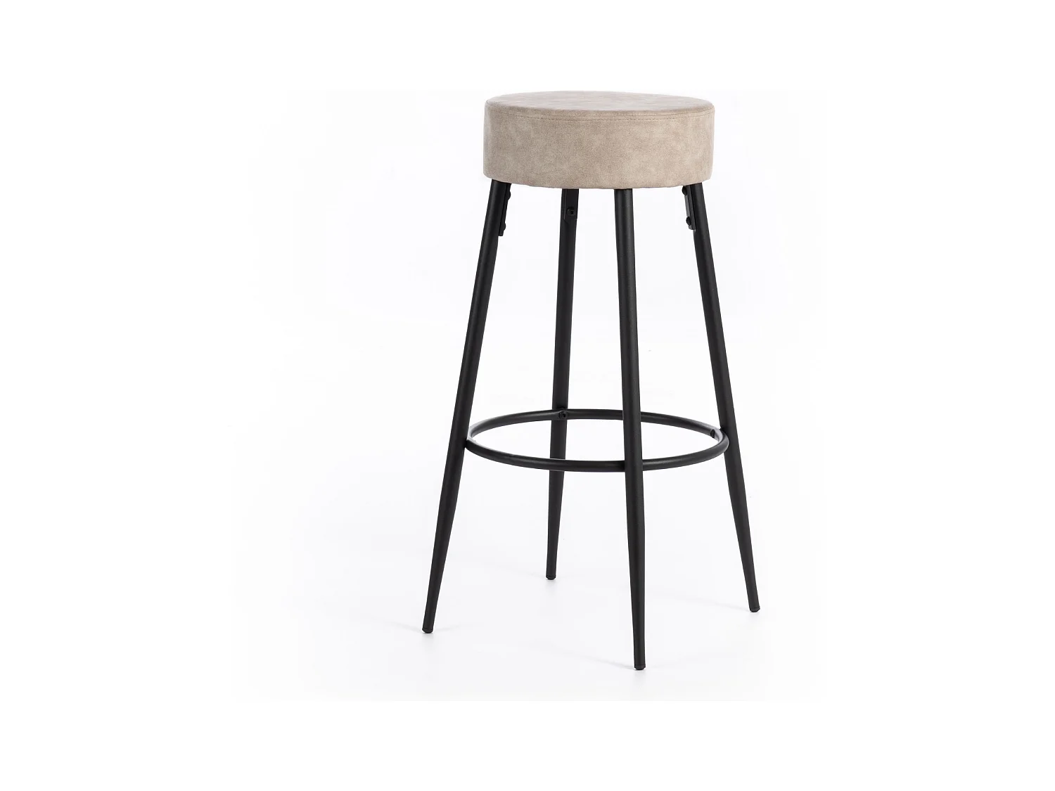 Tabourets hauts ronds beiges "Ron" en tissu beige rembourré avec repose-pieds cm 51x51 77,5h
