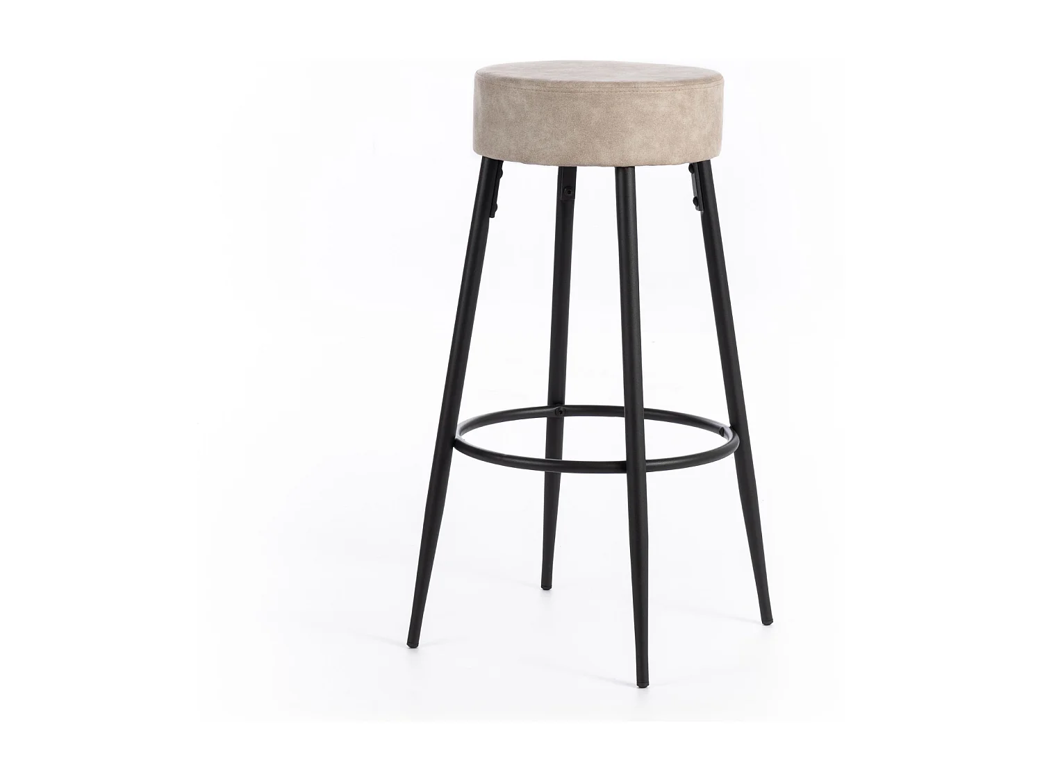 Hoher runder beigefarbener Hocker "Ron" aus beigefarbenem gepolstertem Stoff mit Fußstütze cm 51x51 77,5h