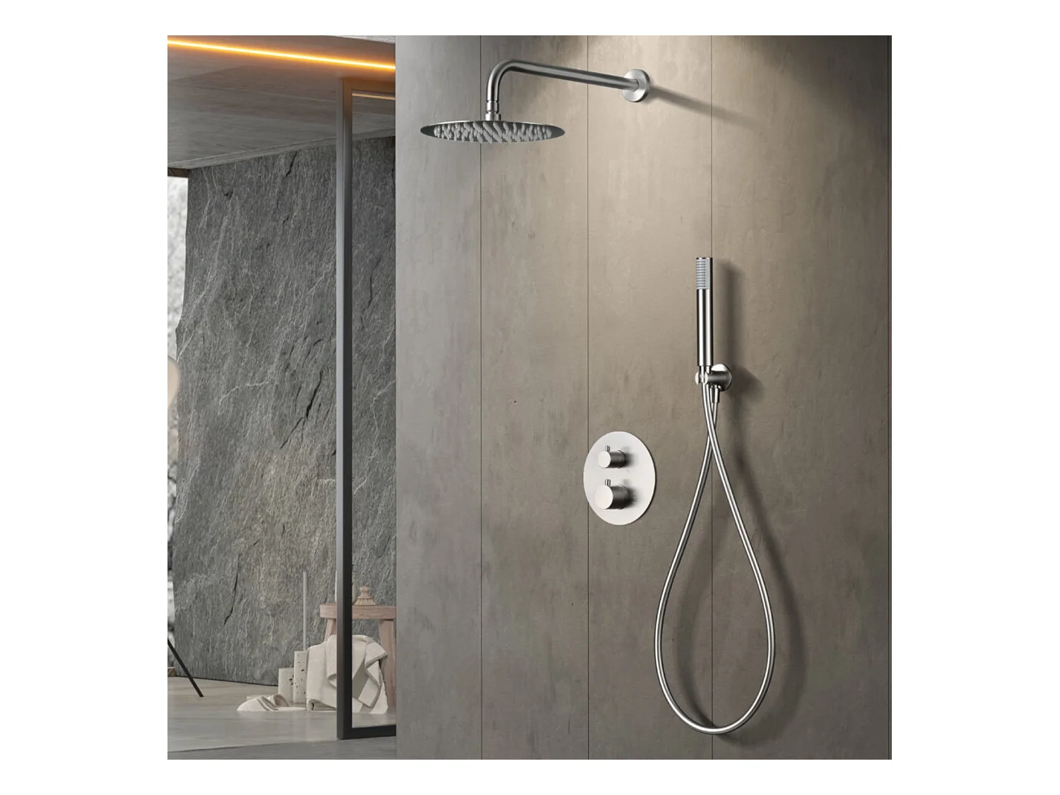 Colonne de Douche Encastrée avec Mitigeur Thermostatique niquel brossé anti-calcaire - Design Moderne - MONZA IMEX