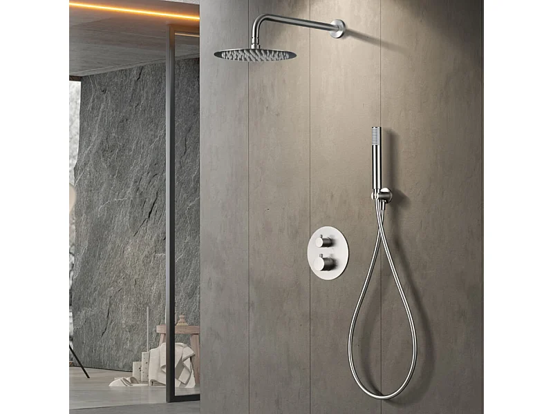 Colonne de Douche Encastrée avec Mitigeur Thermostatique niquel brossé anti-calcaire - Design Moderne - MONZA IMEX