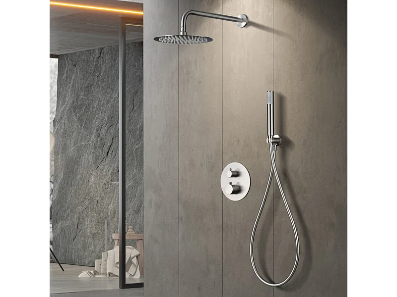 Colonne de Douche Encastrée avec Mitigeur Thermostatique niquel brossé anti-calcaire - Design Moderne - MONZA IMEX