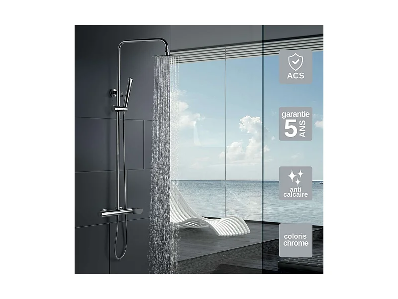 Colonne de Douche chromé anti-calcaire - Design Moderne et Économie d'eau - Kit Complet DINAMARCA IMEX