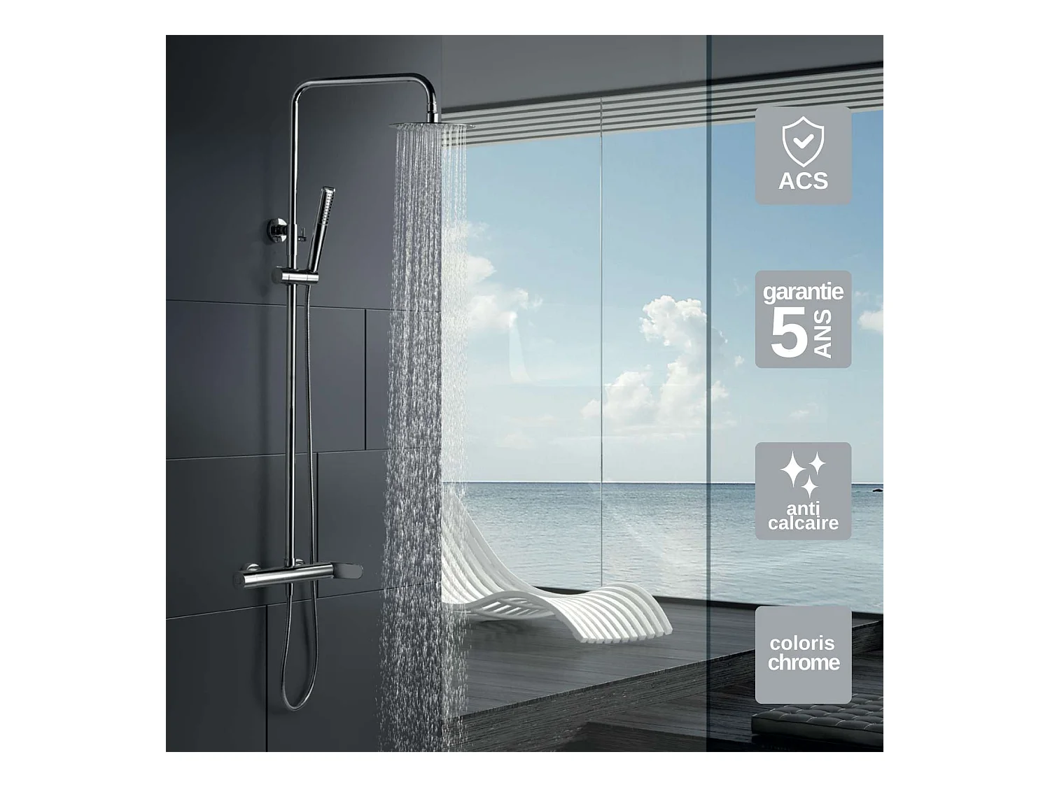 Colonne de Douche chromé anti-calcaire - Design Moderne et Économie d'eau - Kit Complet DINAMARCA IMEX