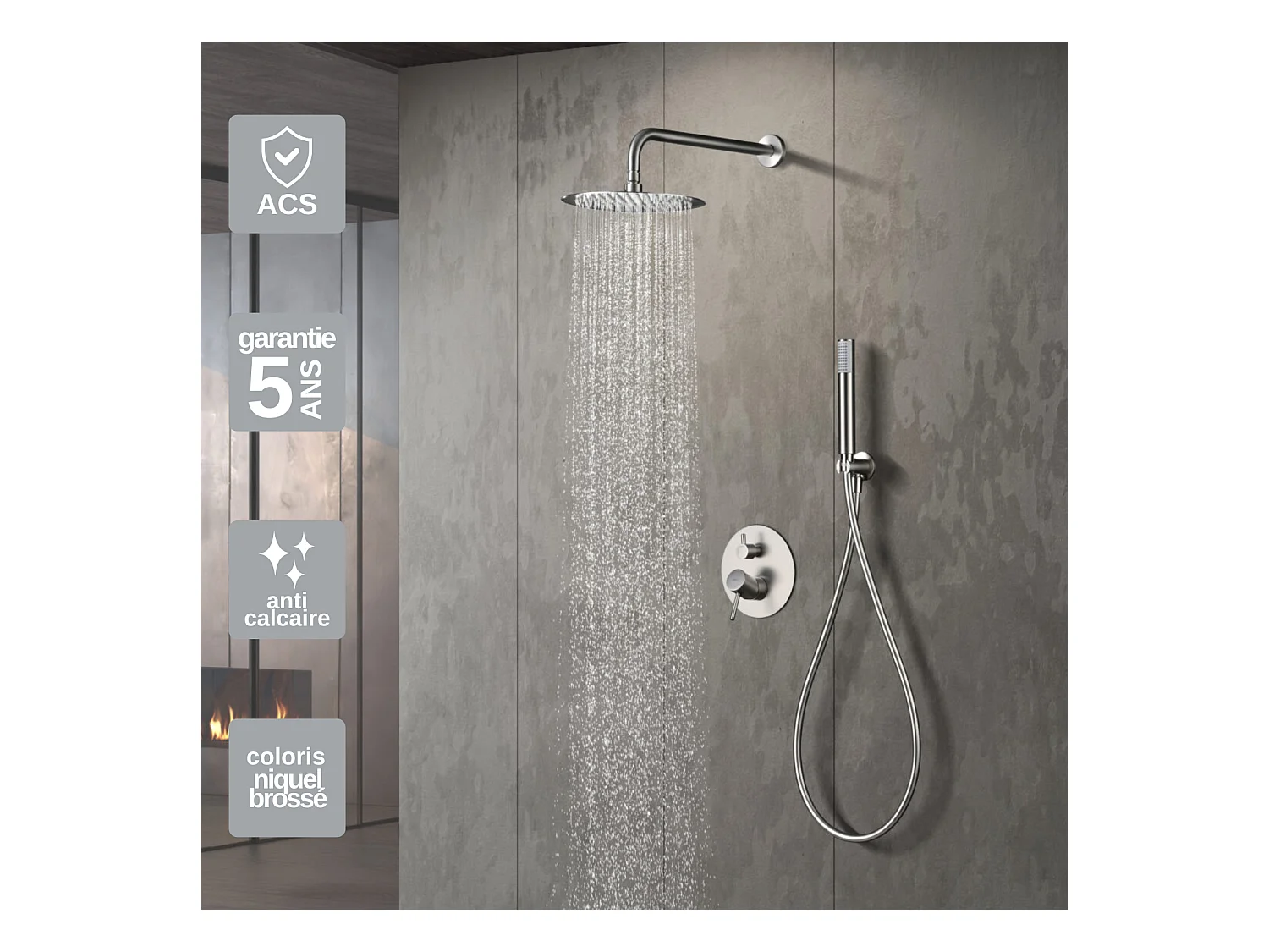 Colonne de Douche Encastrée Anti-Calcaire Niquel Brossé IMEX MONZA GPM039/NQ