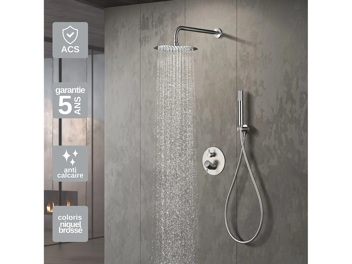 Colonne de Douche Encastrée niquel brossé anti-calcaire - Design Moderne et Économie d'eau - Kit Complet MONZA IMEX