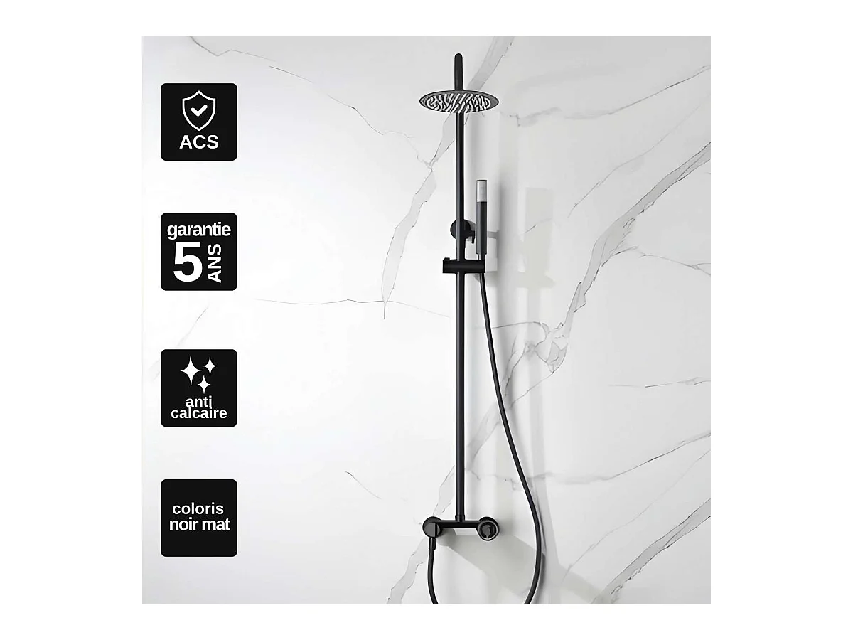 Colonne de Douche noir mat anti-calcaire - Design Moderne et Économie d'eau - Kit Complet OLIMPO IMEX