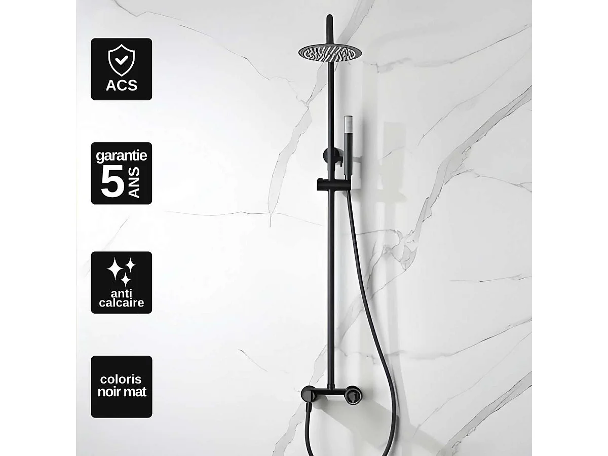 Colonne de Douche noir mat anti-calcaire - Design Moderne et Économie d'eau - Kit Complet OLIMPO IMEX