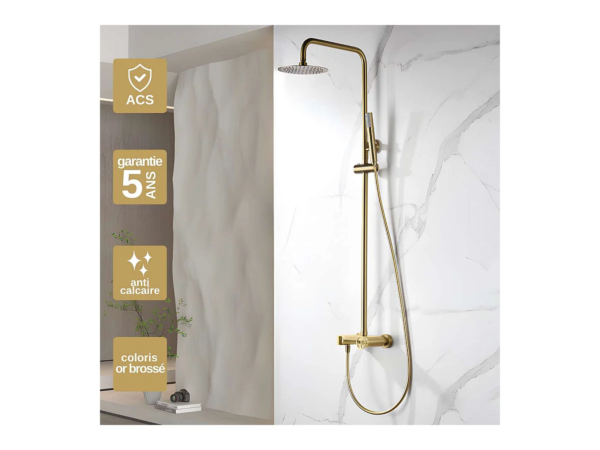 Colonne de Douche or brossé anti-calcaire - Design Moderne et Économie d'eau - Kit Complet OLIMPO IMEX