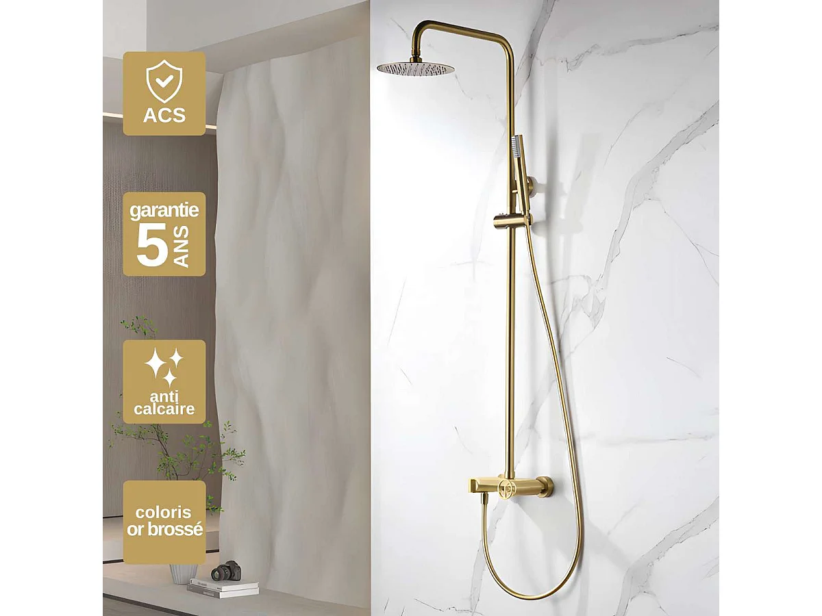 Colonne de Douche or brossé anti-calcaire - Design Moderne et Économie d'eau - Kit Complet OLIMPO IMEX