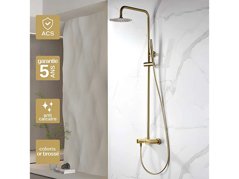 Colonne de Douche or brossé anti-calcaire - Design Moderne et Économie d'eau - Kit Complet OLIMPO IMEX