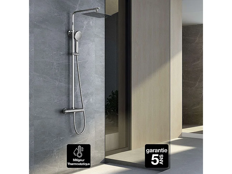 Colonne de Douche avec Mitigeur Thermostatique chromé anti-calcaire - Design Moderne - PRAGAIMEX