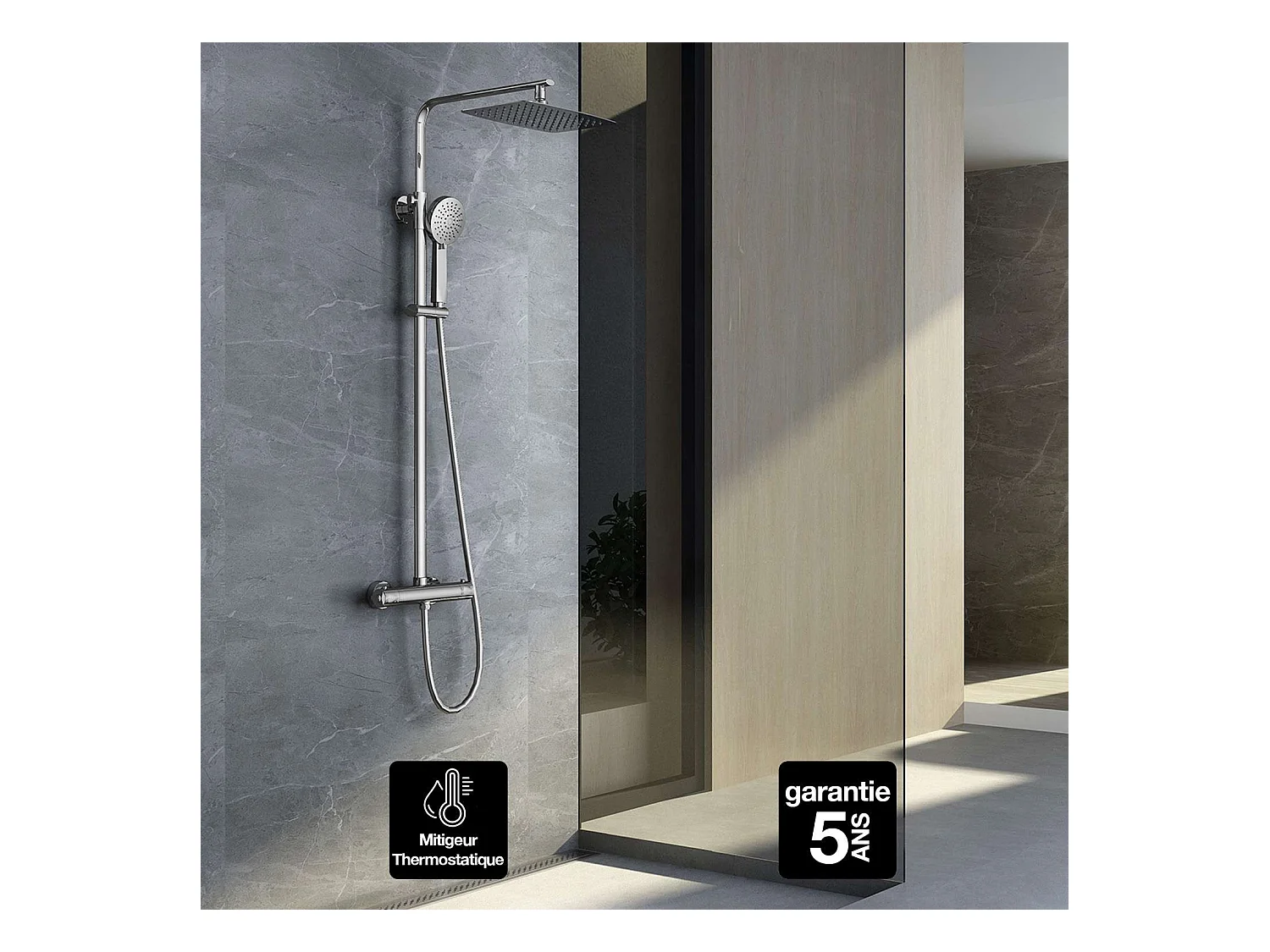 Colonne de Douche avec Mitigeur Thermostatique chromé anti-calcaire - Design Moderne - PRAGAIMEX