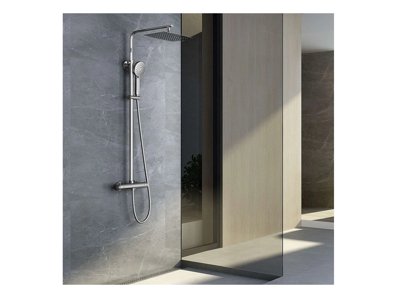 Colonne de Douche avec Mitigeur Thermostatique chromé anti-calcaire - Design Moderne - PRAGAIMEX