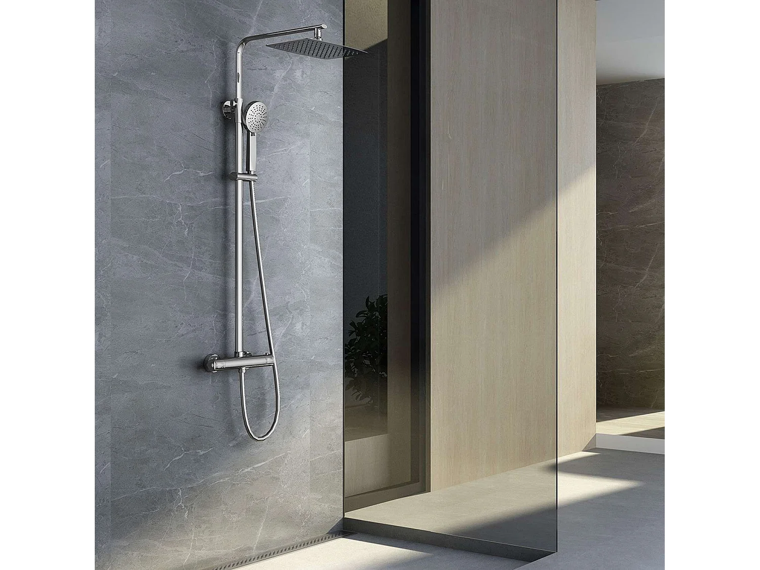 Colonne de Douche avec Mitigeur Thermostatique chromé anti-calcaire - Design Moderne - PRAGAIMEX
