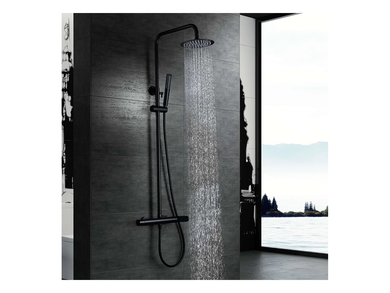 Colonne de Douche noir mat anti-calcaire - Design Moderne et Économie d'eau - Kit Complet DINAMARCA IMEX