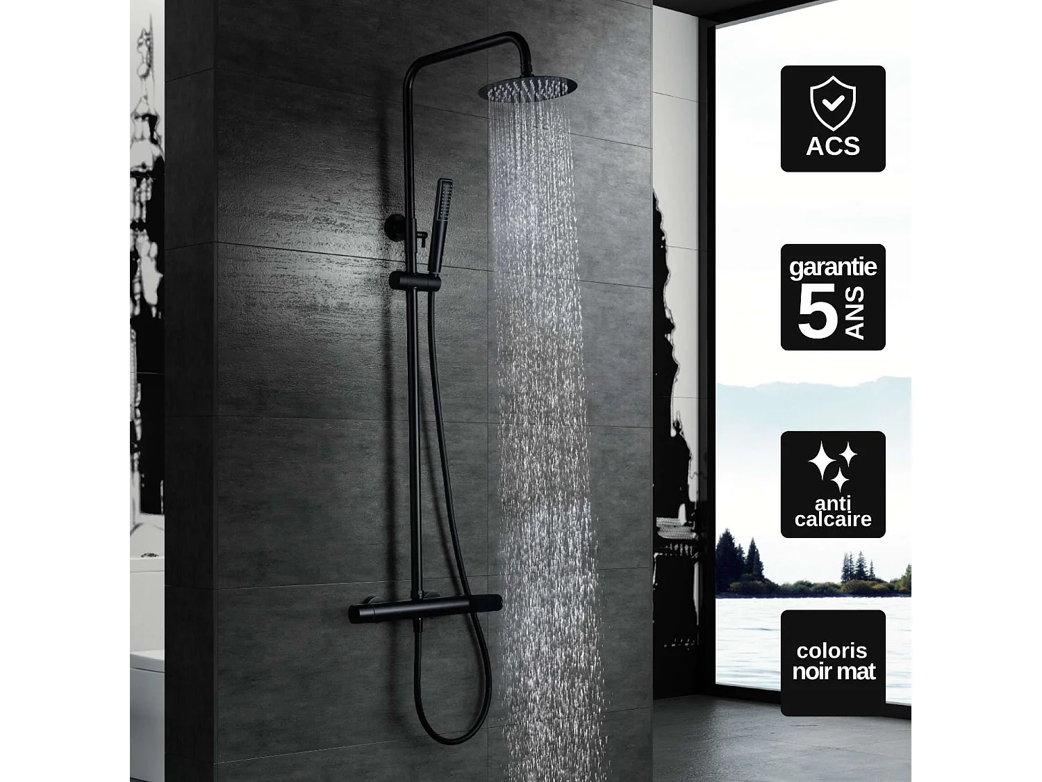 Colonne de Douche noir mat anti-calcaire - Design Moderne et Économie d'eau - Kit Complet DINAMARCA IMEX