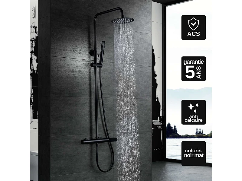 Colonne de Douche noir mat anti-calcaire - Design Moderne et Économie d'eau - Kit Complet DINAMARCA IMEX