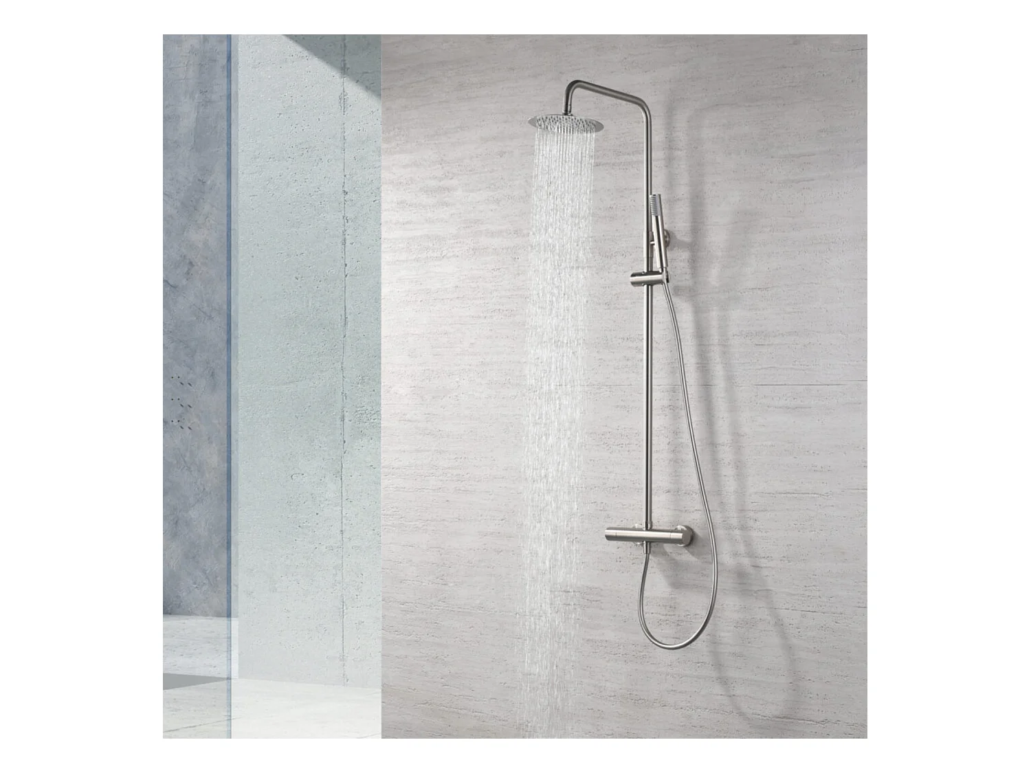 Colonne de Douche avec Mitigeur Thermostatique niquel brossé anti-calcaire - Design Moderne - MONZA IMEX