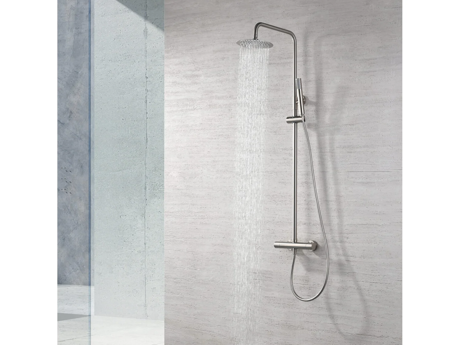 Colonne de Douche avec Mitigeur Thermostatique niquel brossé anti-calcaire - Design Moderne - MONZA IMEX