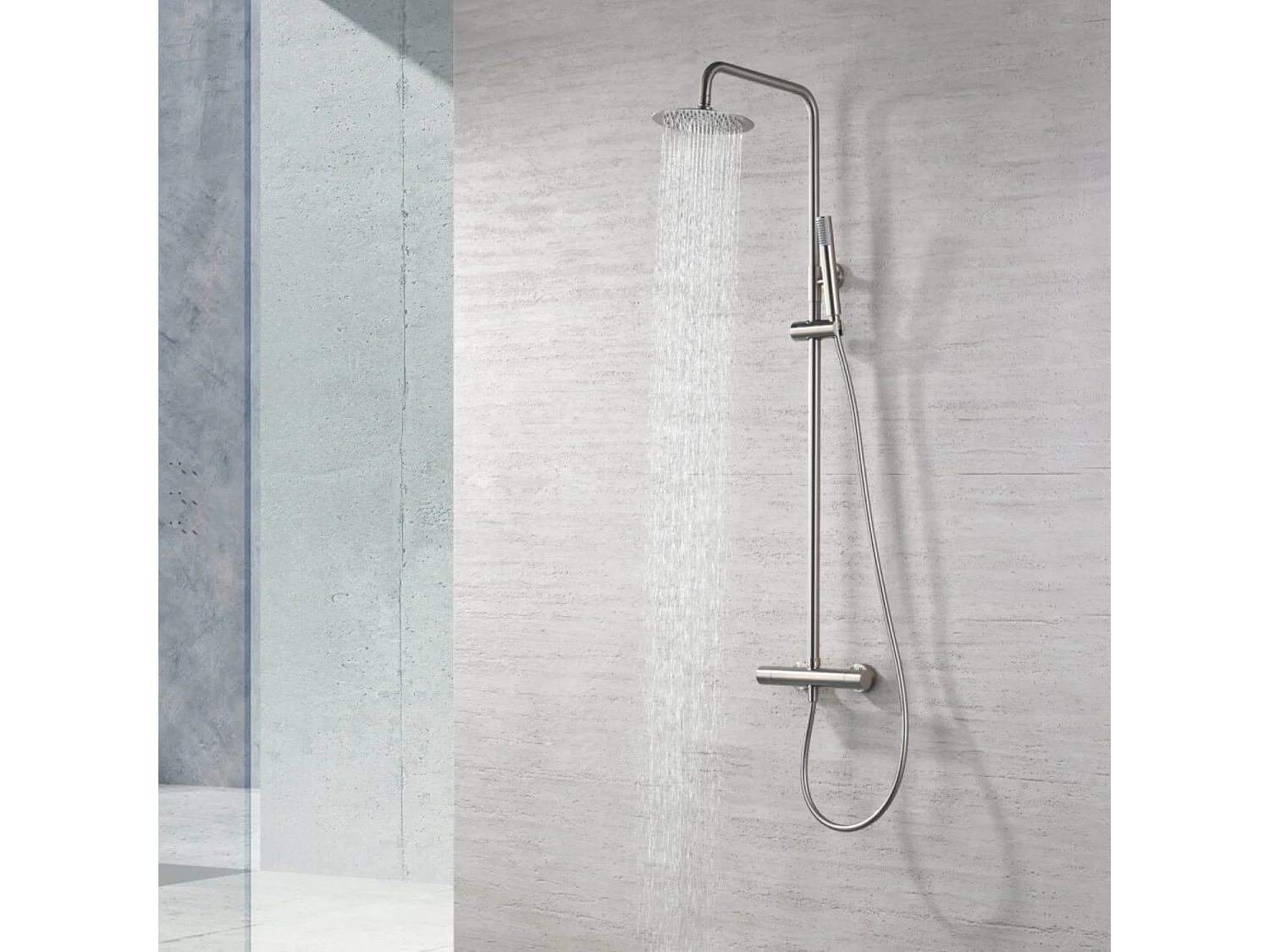 Colonne de Douche avec Mitigeur Thermostatique niquel brossé anti-calcaire - Design Moderne - MONZA IMEX