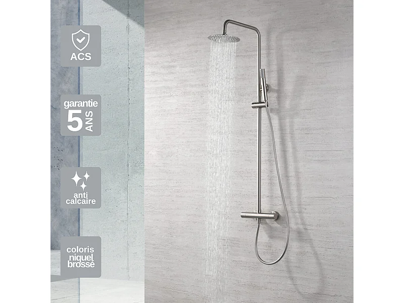 Colonne de Douche avec Mitigeur Thermostatique niquel brossé anti-calcaire - Design Moderne - MONZA IMEX