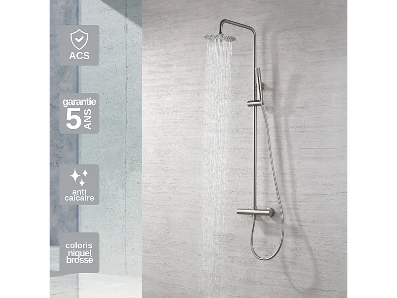 Colonne de Douche avec Mitigeur Thermostatique niquel brossé anti-calcaire - Design Moderne - MONZA IMEX