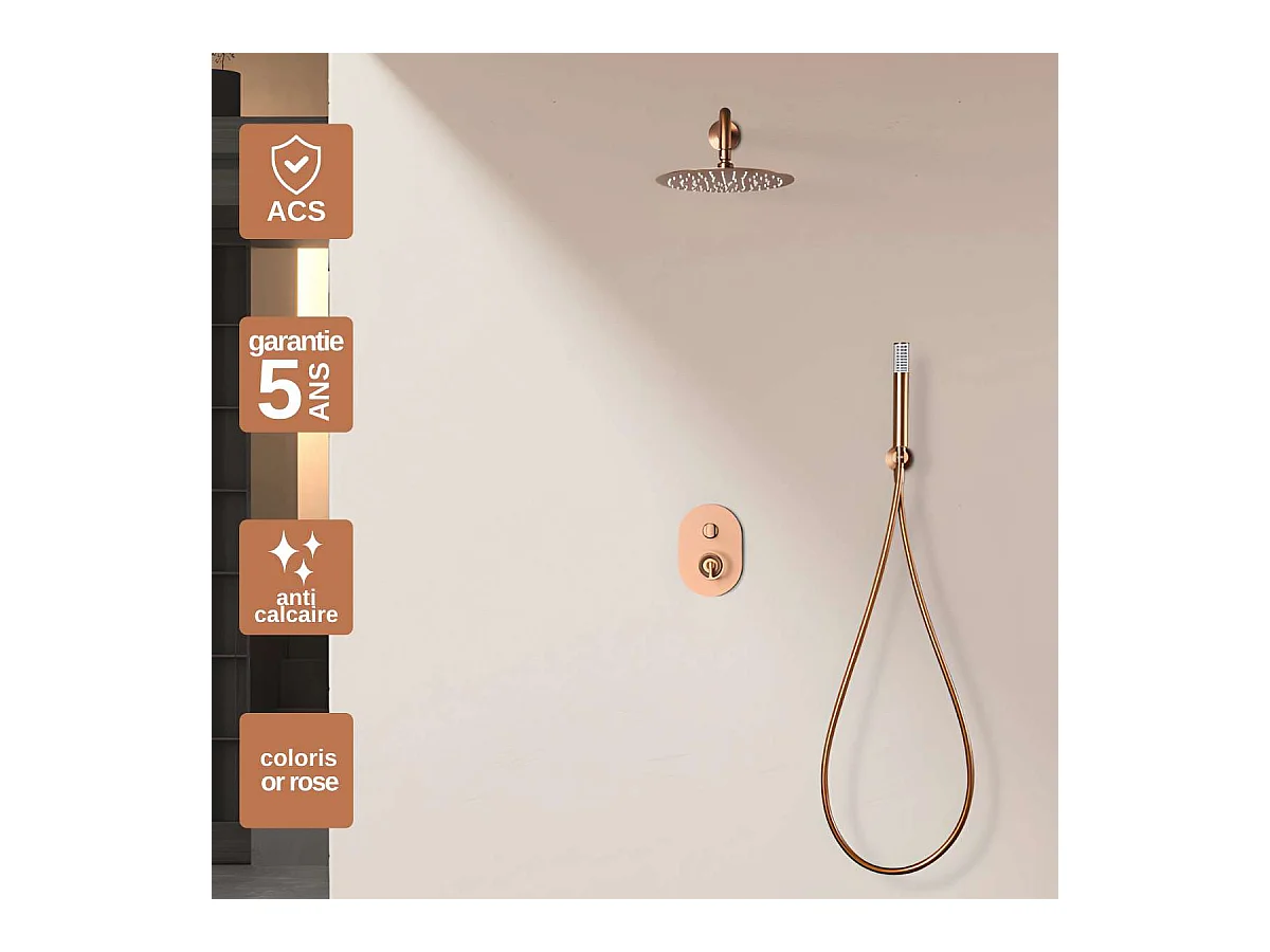 Colonne de Douche Encastrée or rose cuivré anti-calcaire - Design Moderne et Économie d'eau - Kit Complet OLIMPO IMEX