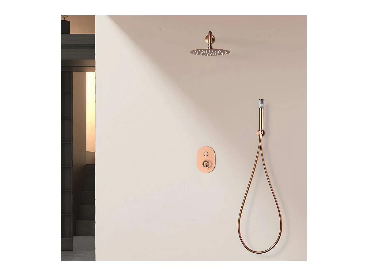 Colonne de Douche Encastrée or rose cuivré anti-calcaire - Design Moderne et Économie d'eau - Kit Complet OLIMPO IMEX