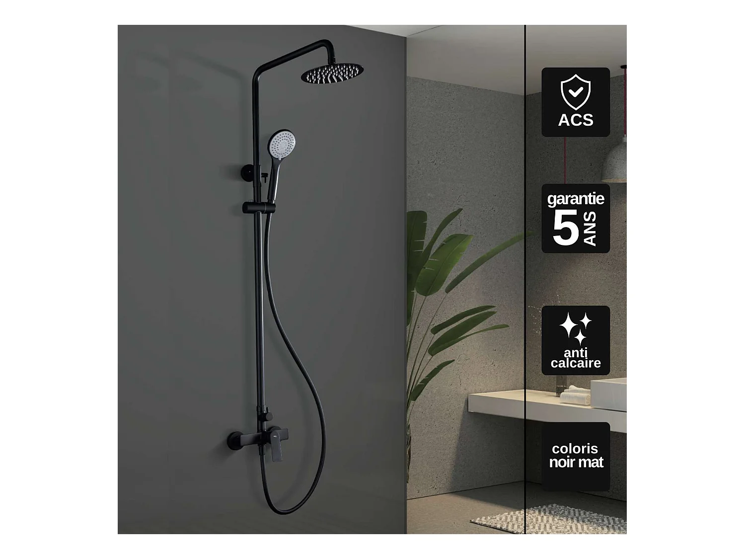 Colonne de Douche noir mat anti-calcaire - Design Moderne et Économie d'eau - Kit Complet LUXOR IMEX