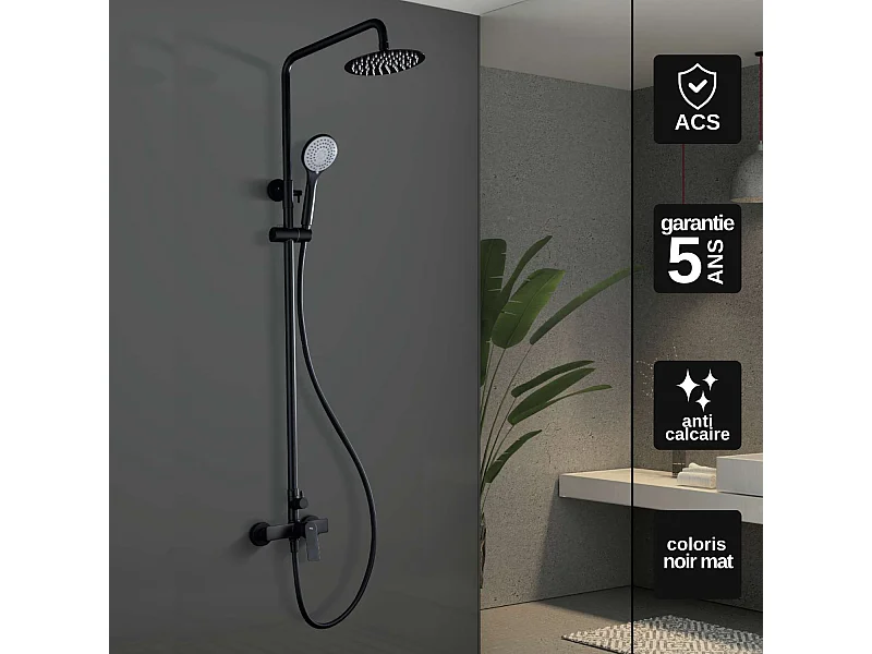 Colonne de Douche noir mat anti-calcaire - Design Moderne et Économie d'eau - Kit Complet LUXOR IMEX
