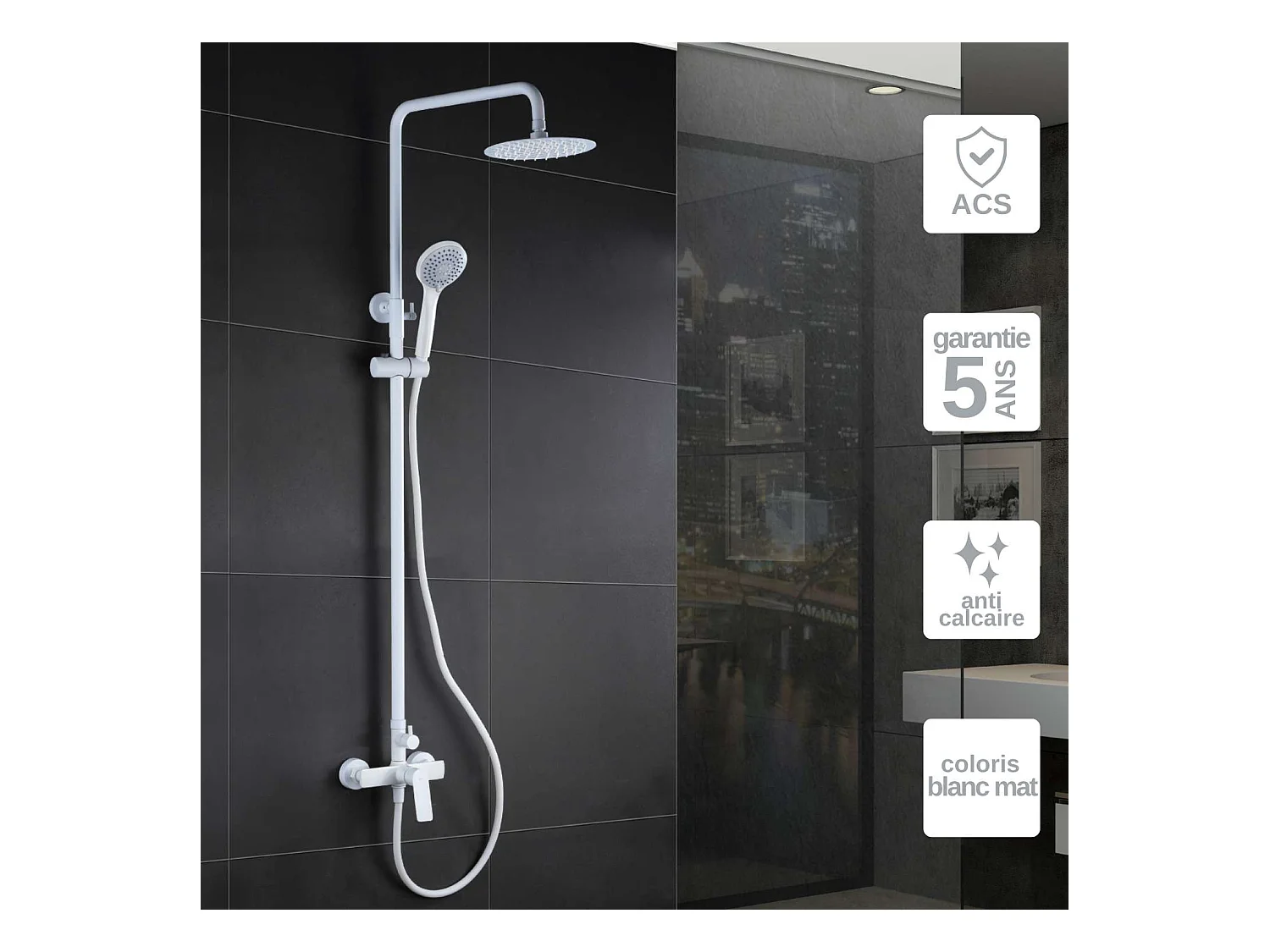 Colonne de Douche blanc mat anti-calcaire - Design Moderne et Économie d'eau - Kit Complet LUXOR IMEX