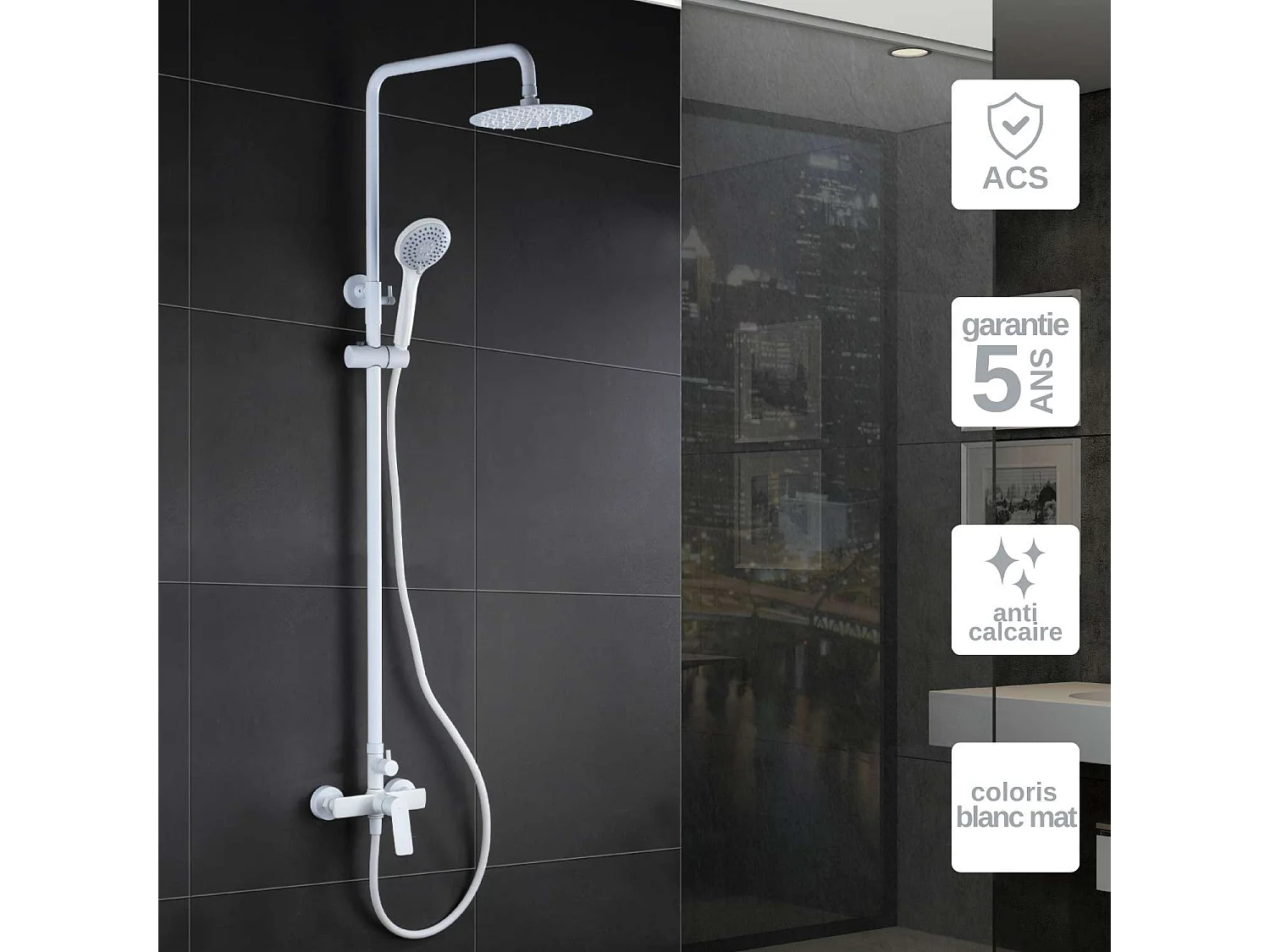 Colonne de Douche blanc mat anti-calcaire - Design Moderne et Économie d'eau - Kit Complet LUXOR IMEX