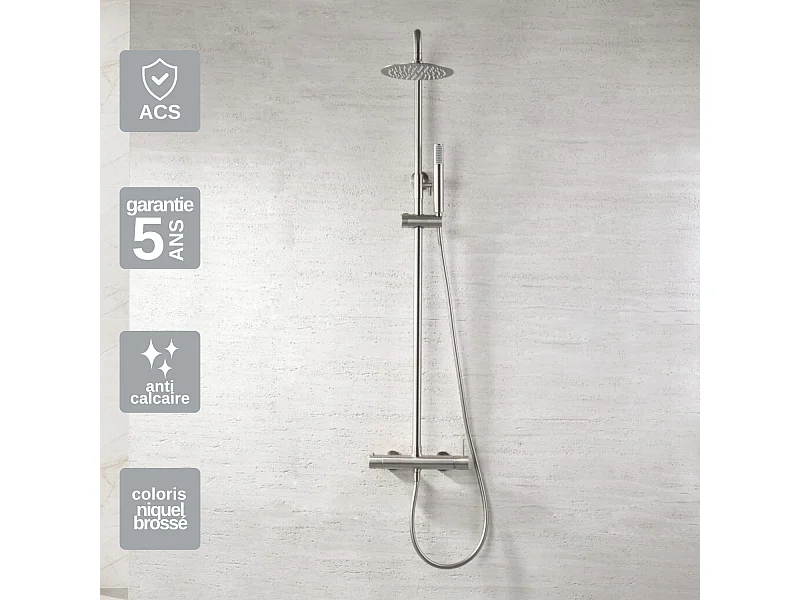 Colonne de Douche Anti-Calcaire Niquel Brossé IMEX MONZA BDM039/NQ