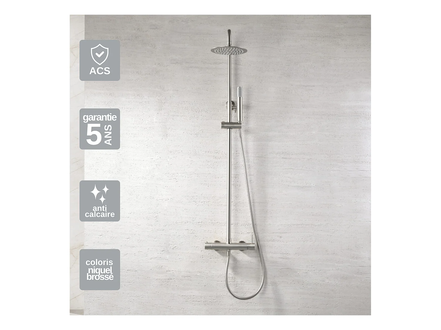 Colonne de Douche Anti-Calcaire Niquel Brossé IMEX MONZA BDM039/NQ