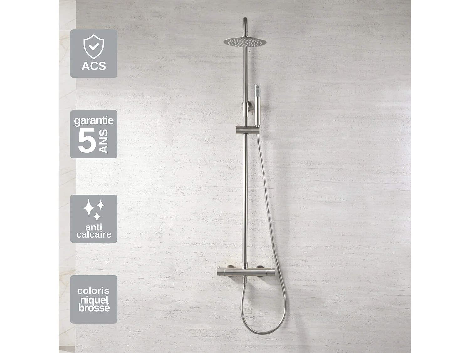 Colonne de Douche Anti-Calcaire Niquel Brossé IMEX MONZA BDM039/NQ