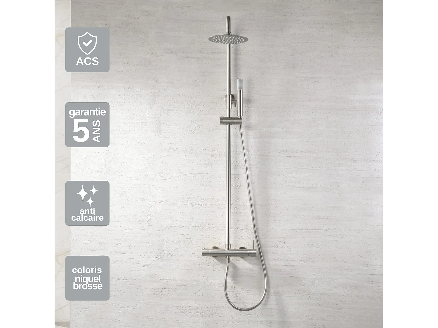 Colonne de Douche Anti-Calcaire Niquel Brossé IMEX MONZA BDM039/NQ