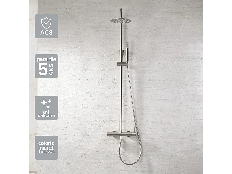 Colonne de Douche Anti-Calcaire Niquel Brossé IMEX MONZA BDM039/NQ