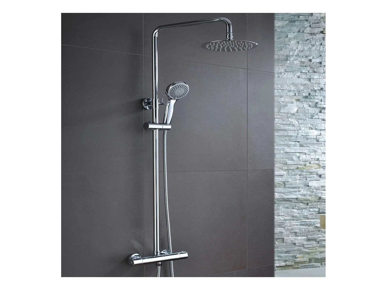 Colonne de Douche avec Mitigeur Thermostatique chromé anti-calcaire - Design Moderne - LONDRES IMEX